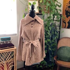 Vintage Ralph Lauren Sport Tan Cable Knit Wool Cashmere Blend Cardigan Sweater